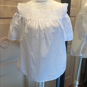 PINKO sz 2 Made in Italy, White Smocked-Neck Off the shoulder 100% cotton Blouse